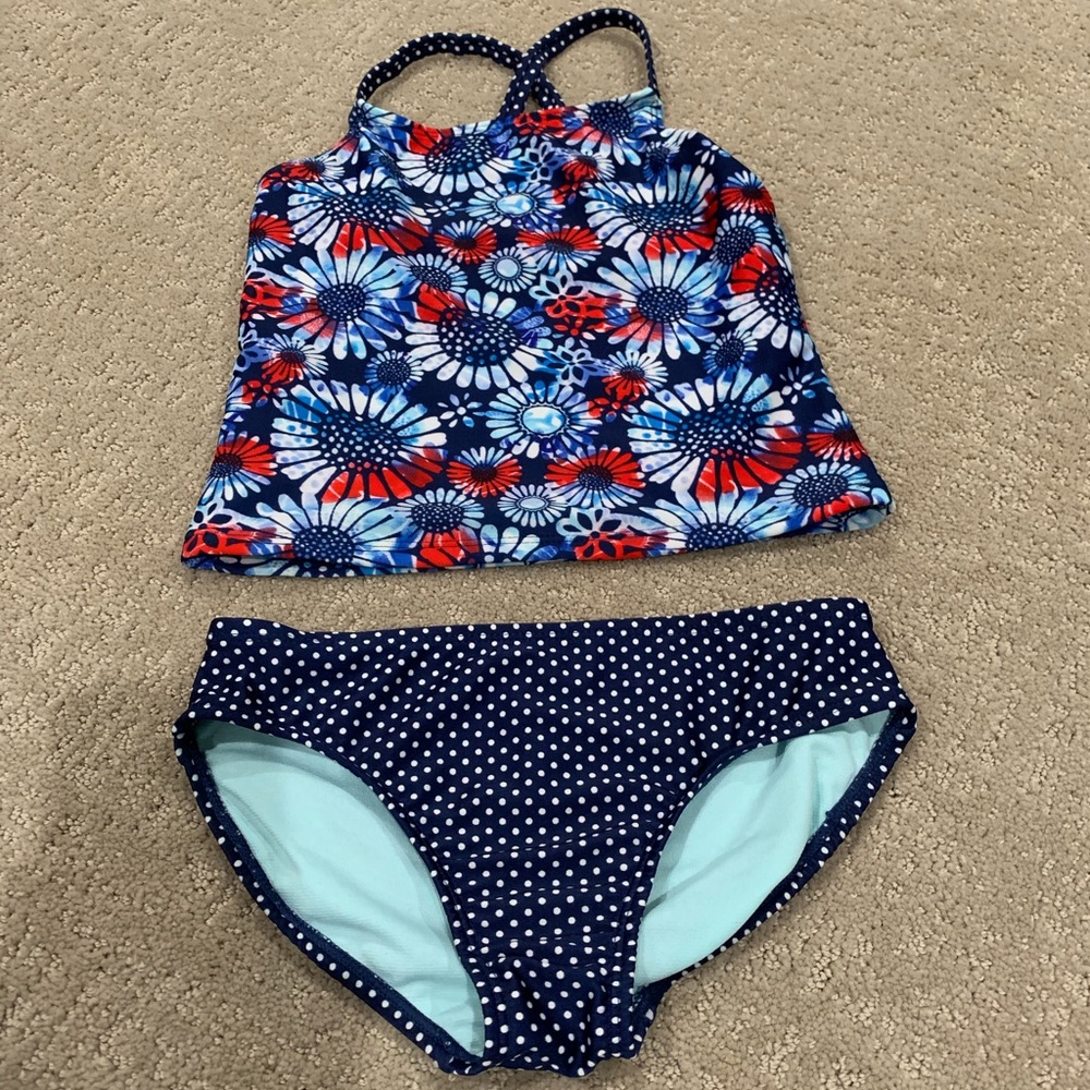 girls two piece floral and polka dot bikini set